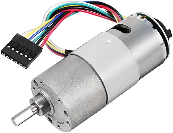 uxcell Gear Motor with Encoder DC 12V 22RPM Gear Ratio 270:1 D Shaft Metal Encoder Gear Motor Silver 37Dx76L mm for Robot RC Model DIY Engine