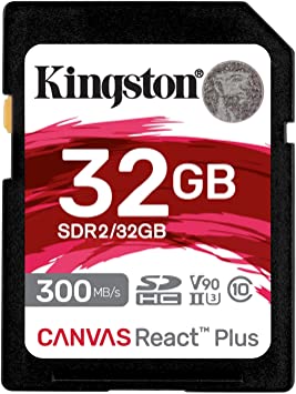 Kingston Canvas React Plus 32GB SD Card | SDHC UHS-II | 300R/260W U3 V90 | Full HD/4K/8K | SDR2/32GB