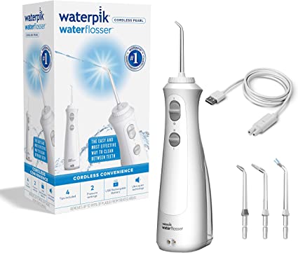 Waterpik Cordless Pearl Water Flosser, Electric Dental Flosser, Rechargeable Dental Plaque Removal Tool to Clean Between Teeth, Oral Irrigator Ideal for Travel or Small Bathrooms - White (WF-13UK)