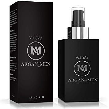 VoilaVe Argan Man Skin, Hair, Beard, and Body Oil for Men – USDA Certified Organic Argan Oil Plus Sandalwood for Natural Anti-Graying – Masculine Scent – Easy Pump Bottle – 4 fl oz.
