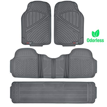 Motor Trend MT-773-801-BG FlexTough, Durable and Flexible Rubber Car SUV Van Floor Mats 3 Rows, Odorless Eco Clean Liners, Extra-High Ridgeline Design (Gray)