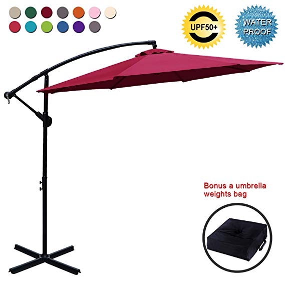 ABCCANOPY Patio Umbrellas Cantilever Umbrella Offset Hanging Umbrellas 10 FT Outdoor Market Umbrella with Crank & Cross Base for Garden, Deck, Backyard, Pool and Beach, 12  Colors, (Burgundy)