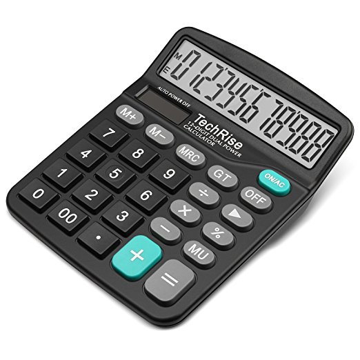 Calculator,TechRise Dual-Powered Standard Function Desktop Calculator for Office and Bussiness