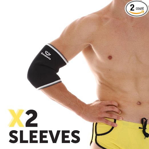 Men’s Compression Elbow Sleeves By Smalets- 7mm Neoprene - Perfect Fit Elbow Brace-Ideal For Weightlifting, Tennis, Golf, Workouts & Arthritis Issues- 5 year warranty