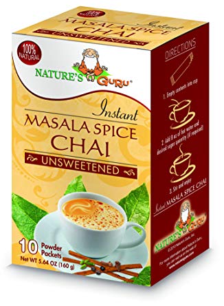 Nature's Guru Instant Masala Spice Chai Tea Drink Mix Unsweetened 10 Count Single Serve On-the-Go Drink Packets