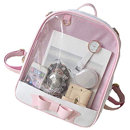 Smilecoco Candy Leather Bow Backpack Plastic Transparent Beach Girls School Bag
