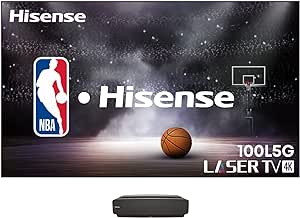 Hisense 100L5G-DLT100B 4K UHD Ultra-Short Throw Laser TV 100" High Gain ALR Screen, 2700 lumens, Compatible with Dolby Atmos, Google Assistant and Chromecast Built-in, Compatible with Alexa