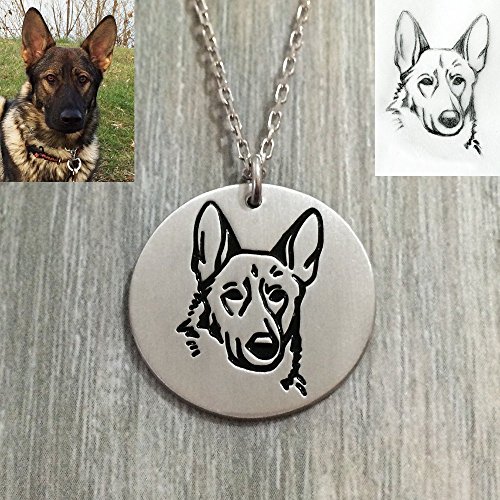 Custom Dog or Cat Portrait Sterling silver necklace with 1mm thickness and 1 inch diameter, Your cat or dog photo will be sketched for usefull engraving.