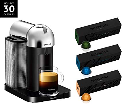 Nespresso Vertuo Coffee and Espresso Maker by Breville, Chrome with BEST SELLING VERTUOLINE COFFEES INCLUDED