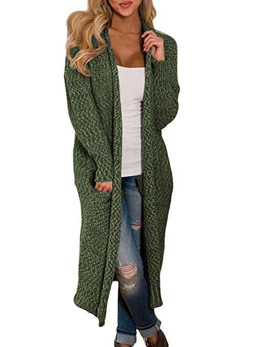 Dokotoo Womens Solid Casual Cozy Knit Open Front Long Cardigan Sweater