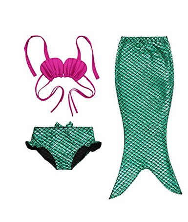 PGXT Girls 3 Pcs Princess Mermaid Tail Swimwear Swimsuit Bikini Set Green 1 XXXL