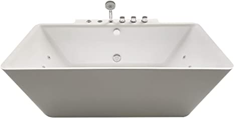 ARIEL Adrian Whirlpool Bathtub in White | Deep Soaking Comfort | Hydro- Massage System 14 Whirlpool Jets & Adjustable Air Bubble Infusion | Center Drain | Handheld Shower | 68" x 34.5" x 25.75" |