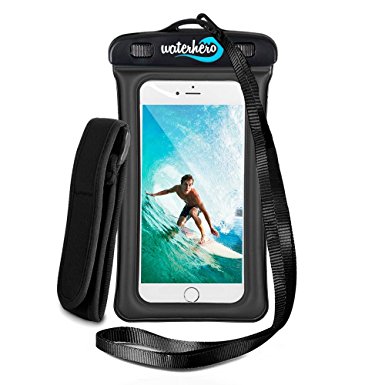 WaterHero® Universal Floatable Waterproof Case ✪ Built in AUDIO-JACK ✪ Durable Touch Responsive Waterproof Phone Case for Swimming, Skiing, Camping, Hiking, Kayak, Rafting, Fishing, Scuba Diving, Travel, Beach, Holiday Essentials Equipment Accessories. Waterproof to 100ft/30m deep. Premium Dry Bag Cover Pouch. Fits All Mobile Phones. Lifetime Warranty.