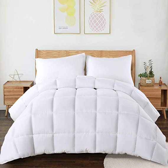 CHOKIT All Season Cal King Comforter Soft Quilted Down Alternative Duvet Insert with Corner Loops,Box Stitched Reversible Fluffy, White, 104 X 96 Inches