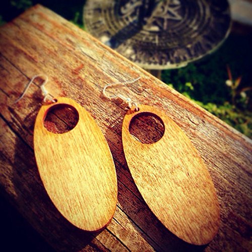 Wooden Geometric Long Oval Dangle Earrings