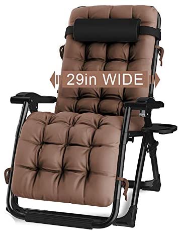Oversized Zero Gravity Chair, Lawn Recliner, Reclining Patio Lounger Chair, Folding Portable Chaise, with Detachable Soft Cushion, Cup Holder, Adjustable Headrest, Support 500 lbs. (29" Wide)