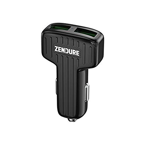 ZENDURE QC3.0 Car Charger, 30W USB Car Charger Adaptor with Dual Ports, Fast Charger for iPhone X / 8 / 7 / 6s / Plus, Samsung Galaxy S9 / S8 / S7 / Edge / Plus, iPad Air/Mini, HTC,LG and More Mobile Phones - Black