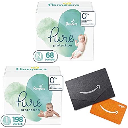 Diapers Size 0 (68 Count) and Size 1, 198 Count - Pampers Pure Disposable Baby Diapers, Hypoallergenic and Unscented Protection, Super Pack with $20 Gift Card