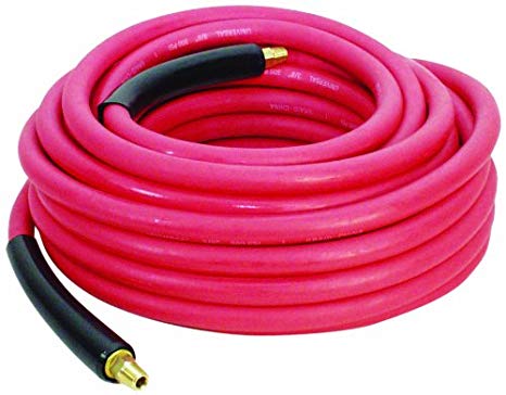 Apache 98108938 1/4" x 25' 300 PSI Red Rubber Air Hose Assembly with 1/4" Male Pipe Thread Fittings & Bend Restictors