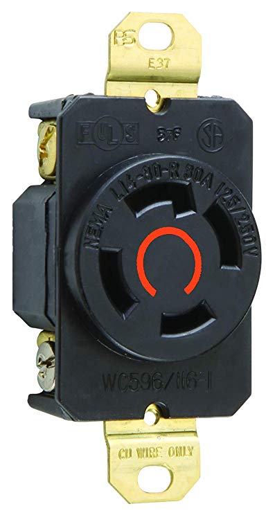 Legrand - Pass & Seymour L1430RCCV3 Industrial-Strength NEMA L14-30R Turnlok Single Receptacle 30A, 125/250 Volt | IP20 Suitability, 4-Wire