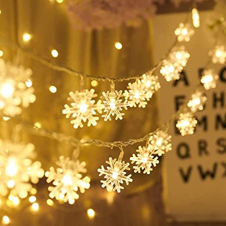MILEXING Christmas Lights, 19.6 ft 40 LED Snowflake String Lights Battery Operated Indoor Christmas Decorations, Waterproof Outdoor Light for Xmas Garden Patio Bedroom Party Decor