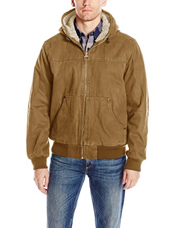 GH Bass Men's Heavy Cotton Canvas Hoody Bomber with Sherpa Lined Body and Hood