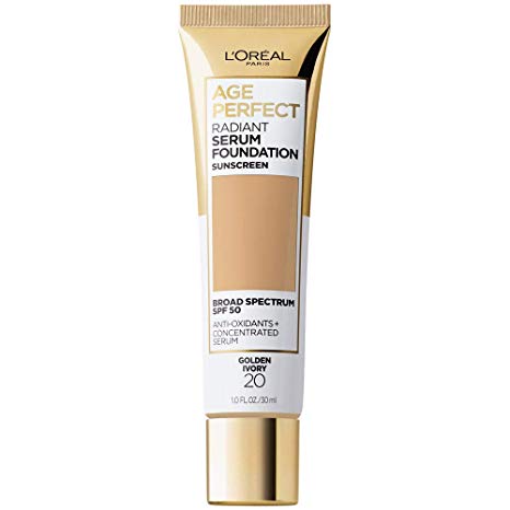 L'Oreal Paris Radiant serum foundation with spf 50, vitamin b3, and hydrating serum by age perfect cosmetics, Golden Ivory, 1 Fl Oz