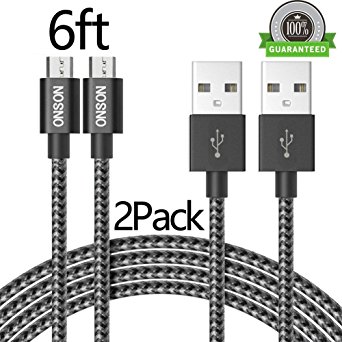 ONSON Micro USB Cable,2Pack 6FT Premium Micro USB Cable High Speed USB 2.0 A Male to Micro B Sync and Charging Cables for Samsung/HTC/Motorola/Nokia/Android and More (Black White)