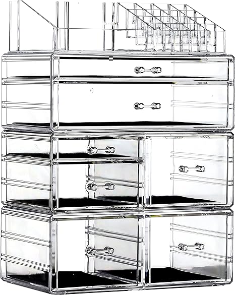 Clear Makeup Storage Organizer Drawers Skin Care Large Cosmetic Display Cases Stackable Storage Box With 7 Drawers For Dresser,Set of 4