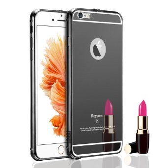 For iPhone 6s Case Roybens Luxury Air Aluminum Metal Bumper Detachable  Mirror Hard Back Case 2 in 1 cover Ultra Thin Frame with Stylish Designs for Apple iPhone 6s - Retail Packaging Black