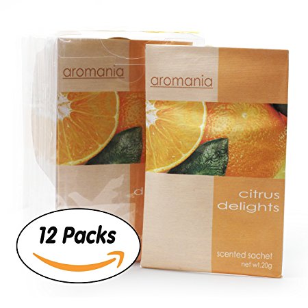 JR Pack of 12 Protable 20g Scented Sachets with Hanger suitable for Room, Wardrobe, Bathrooms, Cars, Laundry Baskets,etc (Citrus Delights)