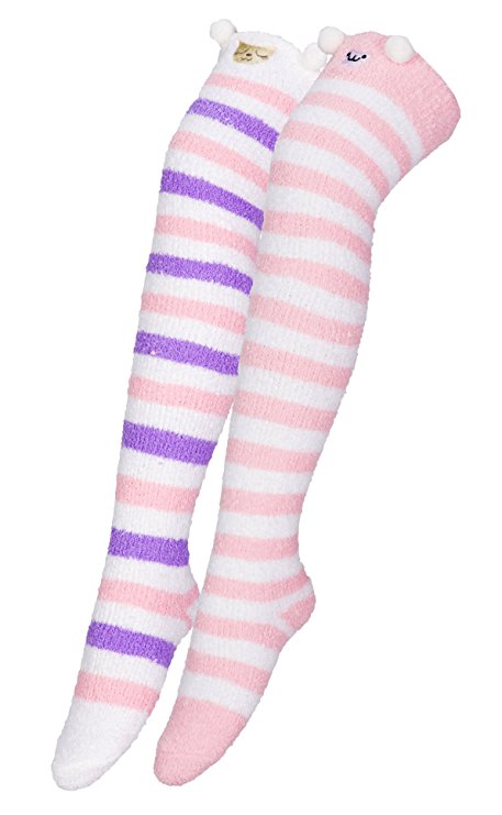 Urban CoCo Women's Cartoon Fuzzy Socks Winter Warm Over Knee High Socks