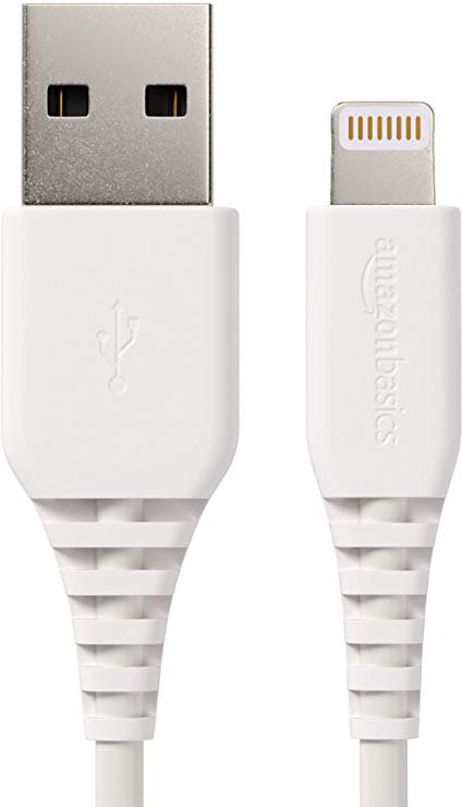 AmazonBasics Lightning to USB A Cable, MFi Certified iPhone Charger, White, 6 Foot, 2 Pack