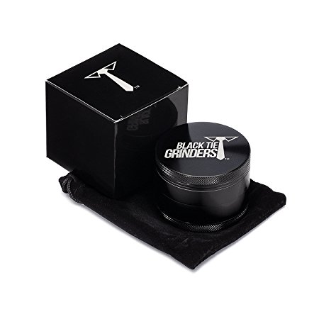Black Tie Grinder - Next Level - 2.5 Inch Herb Grinder, The Best Rated Tobacco Grinder with Extras, 4-piece Anodized Aluminum