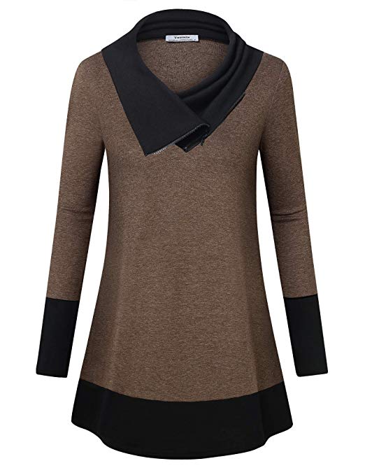 Youtalia Women's Pullover Sweatshirt Long Sleeve Cowl Neck Color Block Tunic Top
