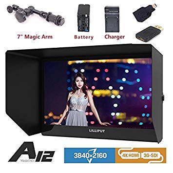 LILLIPUT A12 The world's first Utra Slim 12.5 inch IPS 4K 3840x2160 Camera Field Monitor 3G-SDI, 4K HDMI, Displayport input   F970 battery/charger  11" adjust arm by VIVITEQ(LILLIPUT Official seller)