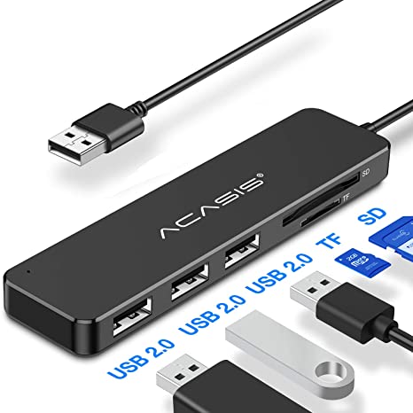 BEBONCOOL 4-Port USB 2.0/3.0 Hub, 8 in Built-in Cable, for Super-Fast Speed (USB 2.0 Card Reader)