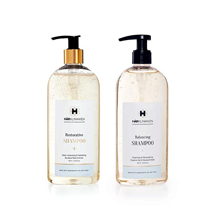 Harklinikken Advanced Cleansing & Treatment Set | 13.53 Oz. Balancing Shampoo & 13.53 Oz Restorative Shampoo | When washing daily: Alternate Product - For All Hair Types - Natural & Plant-Based