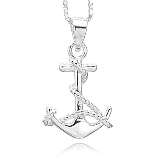 INBLUE Women's 925 Sterling Silver Pendant Necklace Anchor Nautical -With 18 inch Sterling Silver Chain