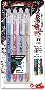 Pentel Sparkle Pop Metallic Gel Pen, (1.0mm) Bold Line, Assorted Colors, 4-Pack, Bold (K91BP4M1)