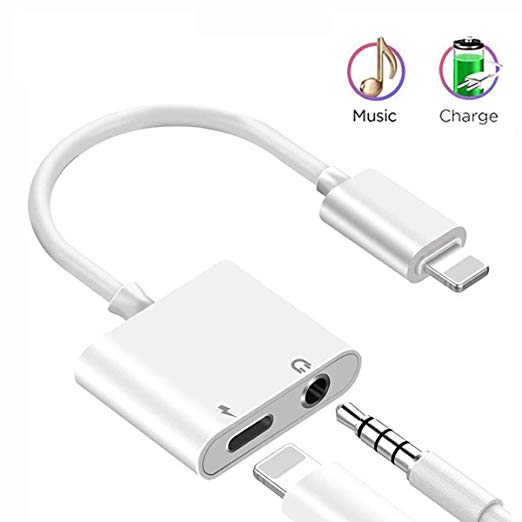 Headphone Adapter for iPhone 11 Aux Audio Charger to 3.5 mm Dual Jack 2 in 1 Earphones Connector Adapter Compatible for iPhone 7/7Plus/8/8Plus/X/11/XS/XS MAX Dongle Accessory Splitter Support All iOS