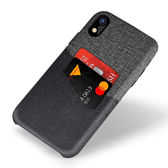 VEGO Wallet Case for iPhone XR 6.1 inch, Card Pocket Case with Card Slot Holder, Non-Slip Twill Canvas Style Synthetic Leather Excellent Grip, Soft Fiber Cloth Lining Compatible iPhone XR(Grey)