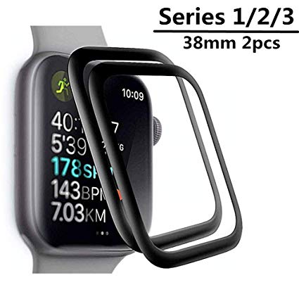 FURgenie Compatible [2 - Pack] for Apple Watch 38mmTempered Glass Screen Protector, FURgenie (Black) Anti-Scratch, Full Coverage Scratch-Proof Screen Film Compatible iWatch 38mm Series 1/2/3