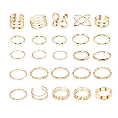 YADOCA 25 Pcs Simple Knuckle Midi Ring Set for Women Vintage Gold Finger Stackable Rings Set Carved Joint Nail Rings