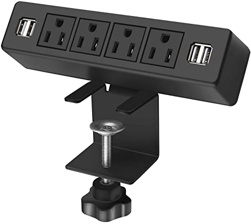 Desk Edge Power Strip with 4 USB Port Removable Clamp Power Outlet Socket with Switch 6.5 ft Extension Cord Connect 4 Plugs for Home Office Reading