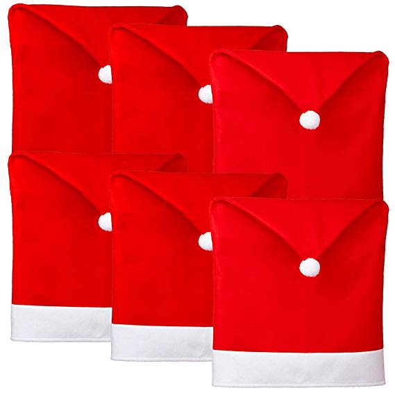 D-FantiX Christmas Chair Covers Set of 6, Santa Hat Chair Covers for Dining Room Holiday Christmas Decorations Red