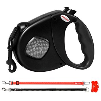 HODGSON Retractable Dog Leash with Two Alternative Bite-proof Front Part Leashes, Heavy-Duty and Fluorescence Design for One or TWO Dogs