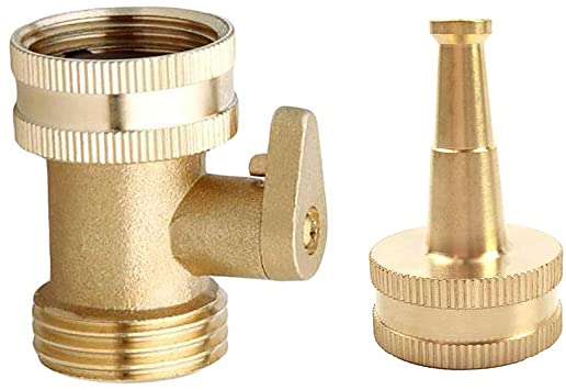 Hanobo 2 Pack Brass Shut Off Garden Hose Connectors with High Pressure Jet Sweeper Sprayer Nozzle