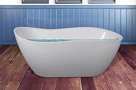AKDY 67" Freestanding Body Contemporary Modern White Soaking Acrylic Oval Shape with Overflow Bathtub For Shower Spa