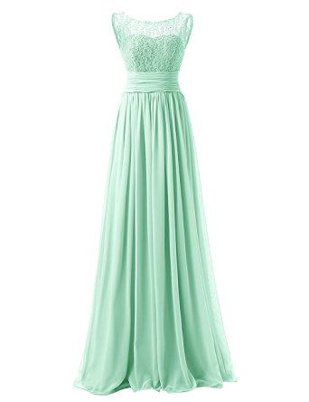 Dresstells Long Prom Dress Scoop Bridesmaid Dress Lace Chiffon Evening Gown